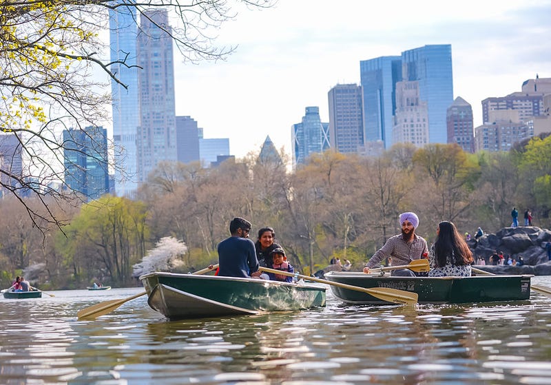 People enjoy the sunny spring weather on boats in New York City on April 17, 2025.