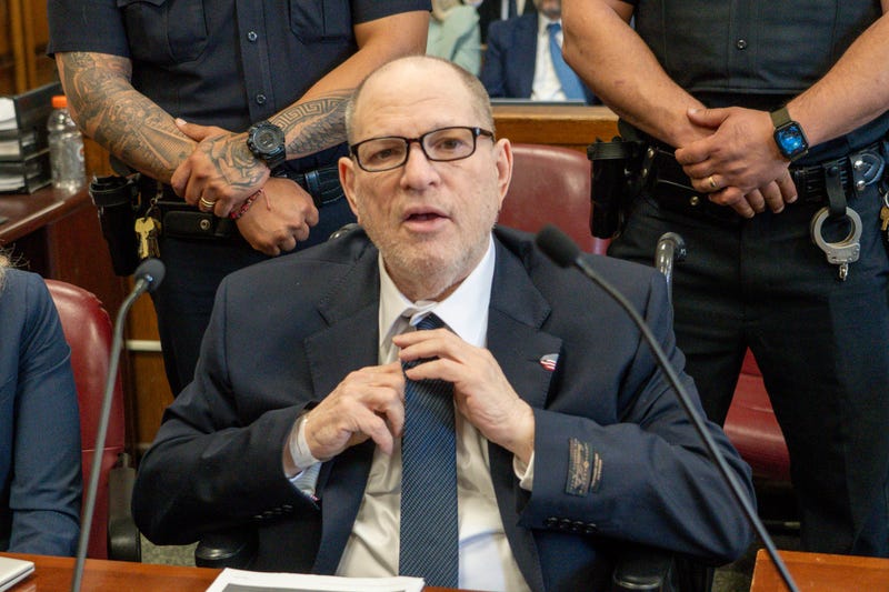 Former movie producer Harvey Weinstein appears at his retrial in Manhattan Criminal Court on April 23, 2025