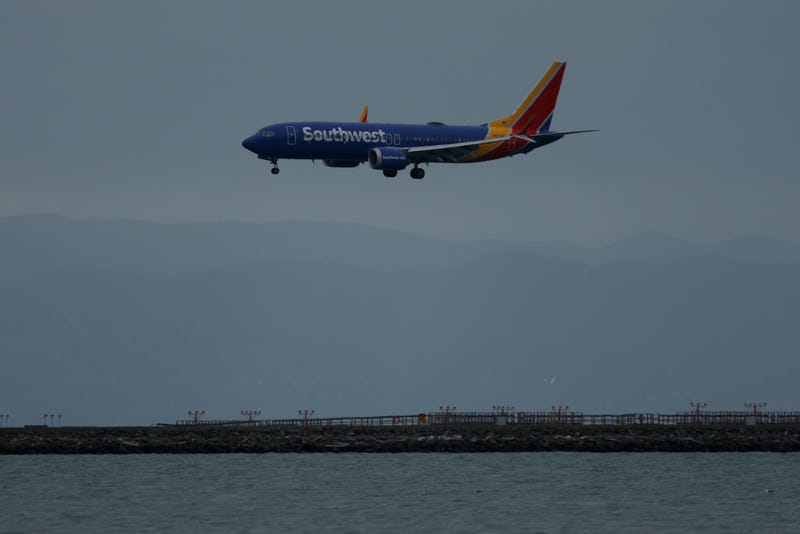 A Southwest Airlines jet is on final approach during landing.