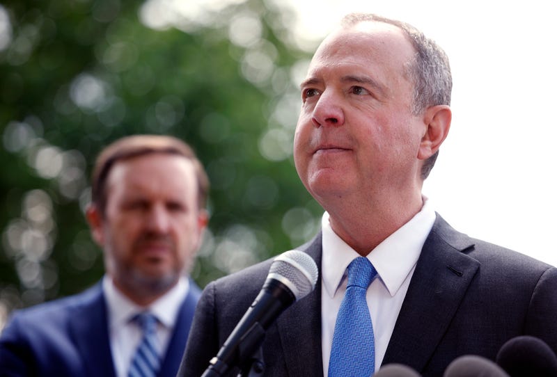  U.S. Sen. Adam Schiff (D-CA), joined by Sen. Chris Murphy (D-CT), speaks at a press conference introducing the Assault Weapons Ban of 2025 on April 30, 2025 in Washington, DC. 