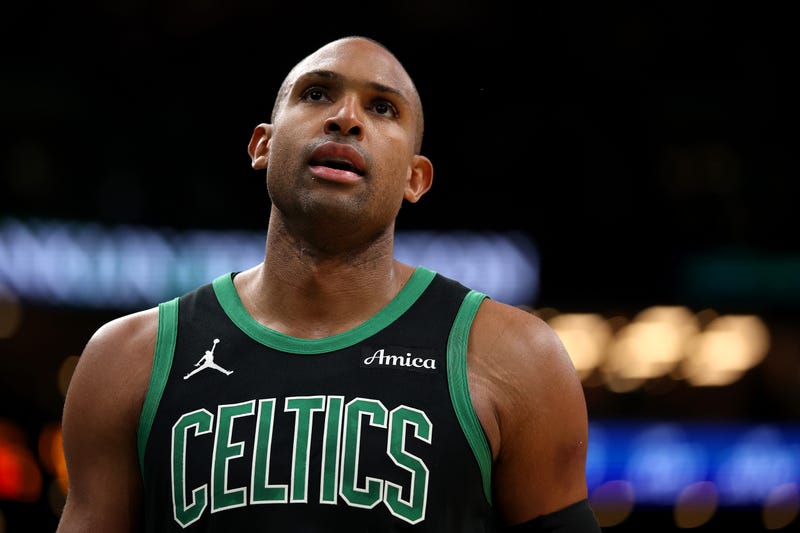 Al Horford #42 of the Boston Celtics looks on in Game Five of the Eastern Conference First Round NBA Playoffs against the Orlando Magic at TD Garden on April 29, 2025 in Boston, Massachusetts.