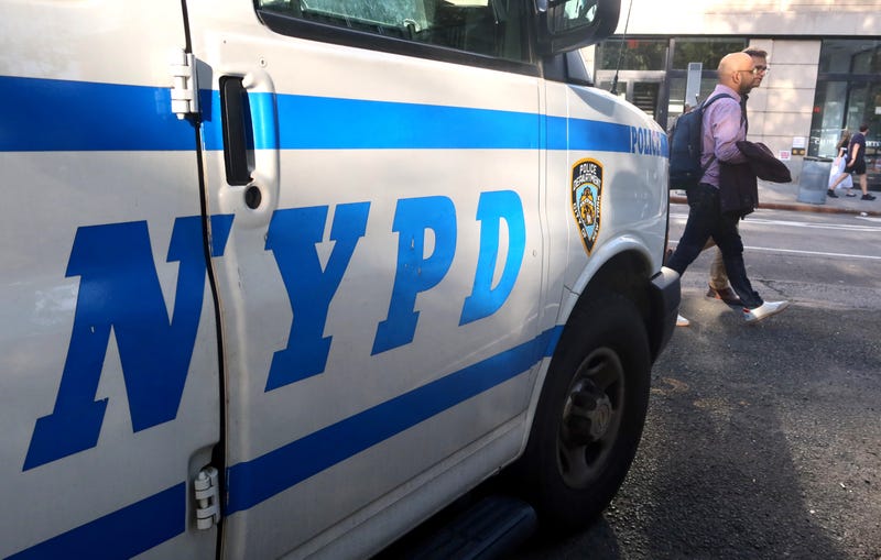 An NYPD vehicle is seen outside the First Precinct in Manhattan on April 30, 2025