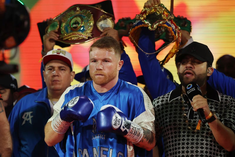 Saul "Canelo" Alvarez makes his Ring Walk ahead of their super middleweight fight against William Scull on the Fatal Fury City of Wolves card at ANB Arena on May 03, 2025 in Riyadh, Saudi Arabia.