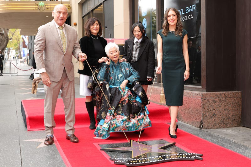 HOLLYWOOD, CALIFORNIA - MAY 05: (L-R) Steven Nissen, President & CEO, Hollywood Chamber of Commerce, Janet Yang, Lisa Lu, Awkwafina, and Sarah Zurell attend the Lisa Lu Hollywood Walk of Fame Star Ceremony on May 01, 2025 in Hollywood, California.