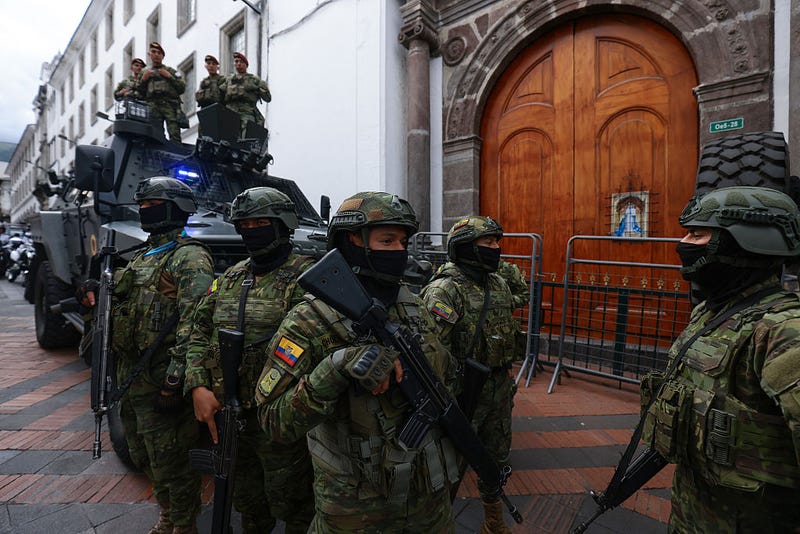 File: Military personnel stand guard after the presidential inauguration at Palacio de Carondelet building on May 24, 2025 in Quito, Ecuador