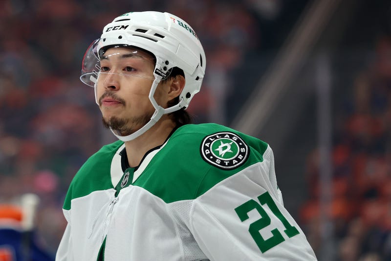EDMONTON, ALBERTA - MAY 27: Jason Robertson #21 of the Dallas Stars looks on against the Edmonton Oilers during the first periodin Game Four of the Western Conference Final of the 2025 Stanley Cup Playoffs at Rogers Place on May 27, 2025 in Edmonton, Alberta. (Photo by Steph Chambers/Getty Images)