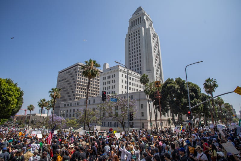 protesters outside city hall
