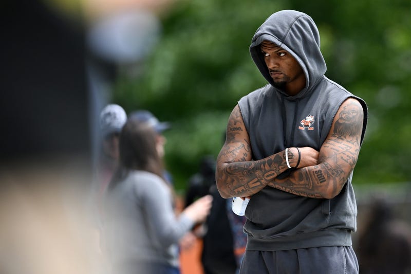 Deshaun Watson #4 of the Cleveland Browns looks on during Cleveland Browns mandatory minicamp at CrossCountry Mortgage Campus on June 10, 2025 in Berea, Ohio.