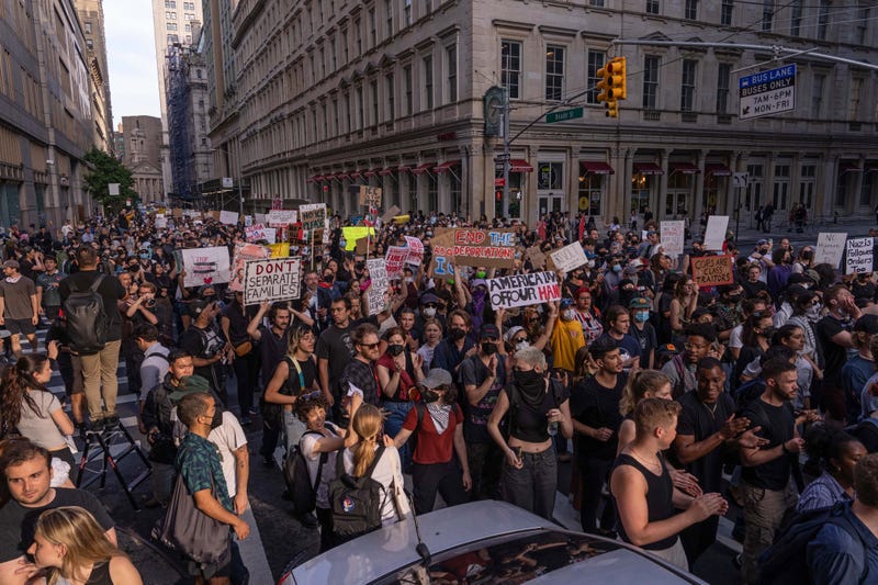 NYPD officers arrest a demonstrator during an anti-ICE protest outside 26 Federal Plaza Building on June 10, 2025