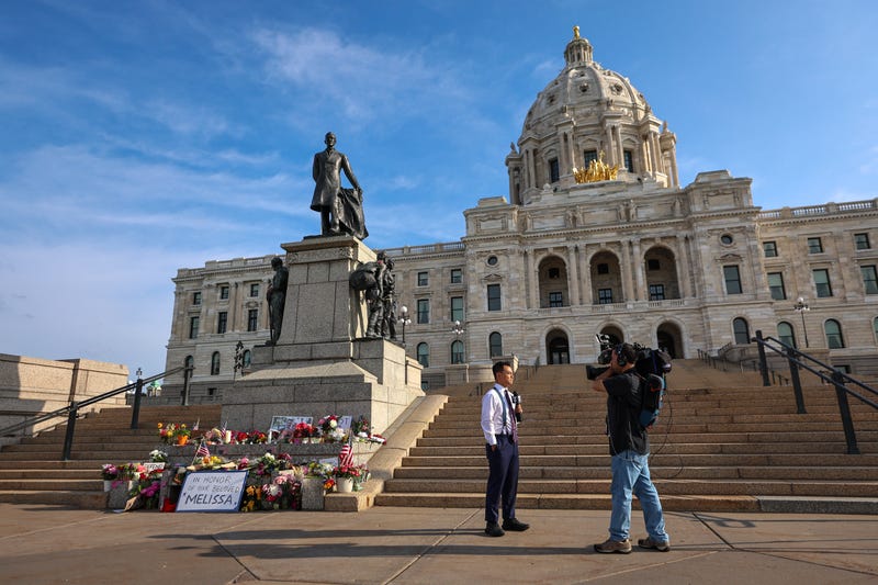 A makeshift memorial for DFL State Rep. Melissa Hortman and her husband Mark Hortman at the Minnesota State Capitol building on June 16, 2025 in St. Paul, Minnesota. 