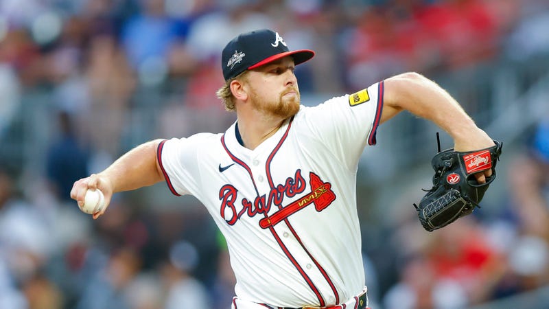 ATLANTA, GEORGIA - JUNE 17: Spencer Schwellenbach #56 of the Atlanta Braves pitches during the first inning against the New York Mets at Truist Park on June 17, 2025 in Atlanta, Georgia.