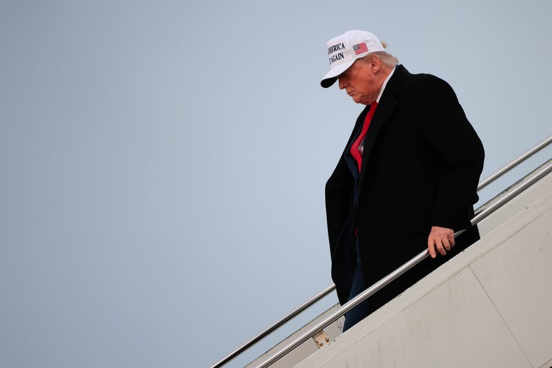 U.S. President Donald Trump arrives at Calgary International Airport for the G7 leaders' summit on June 15, 2025 in Calgary, Alberta. 