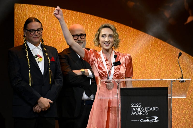 St. Paul's Karyn Tomlinson, winner of the Best Chef: Midwest award speaks on stage during the 2025 James Beard Restaurant and Chef Awards on June 16, 2025 in Chicago, Illinois.