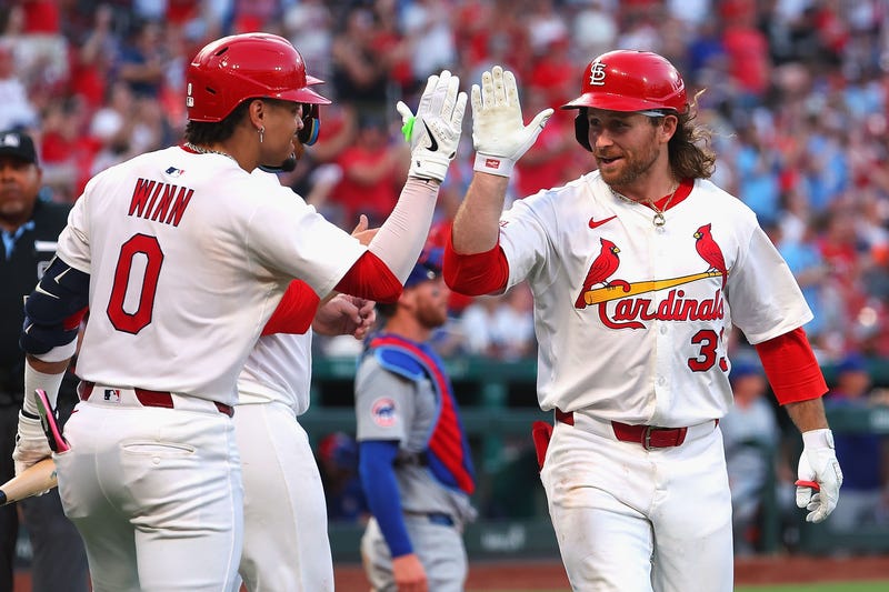 Brendan Donovan #33 of the St. Louis Cardinals celebrates after hitting a two-run home run against the Chicago Cubs in the fifth inning at Busch Stadium on June 23, 2025 in St Louis, Missouri.