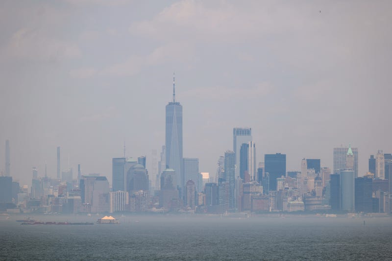 A haze is seen over the Manhattan skyline