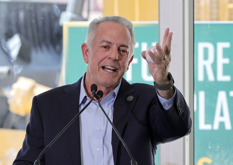 Nevada Gov. Joe Lombardo speaks during a ceremonial groundbreaking for the USD 1.75 billion, 33,000-seat domed stadium for Major League Baseball's Athletics on June 23, 2025 in Las Vegas, Nevada. 