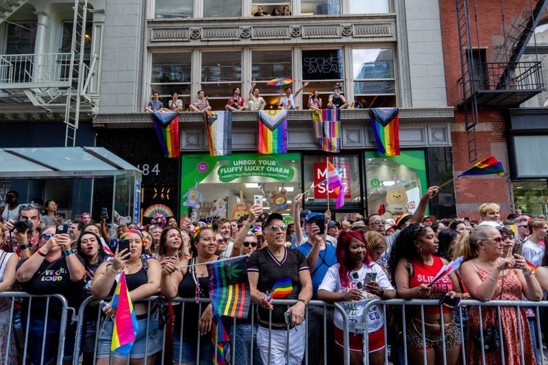 Crowds watch as people take part in the 2025 NYC Pride March on June 29, 2025