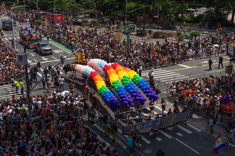 Crowds watch as people take part in the 2025 NYC Pride March on June 29, 2025