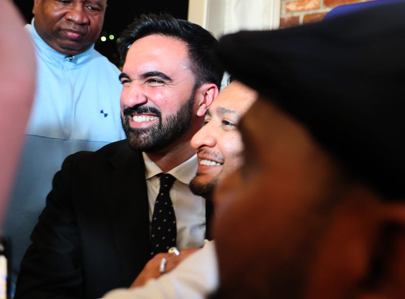 State Rep. Zohran Mamdani (D-NY) greets supporters during an election night gathering at The Greats of Craft LIC on June 24, 2025