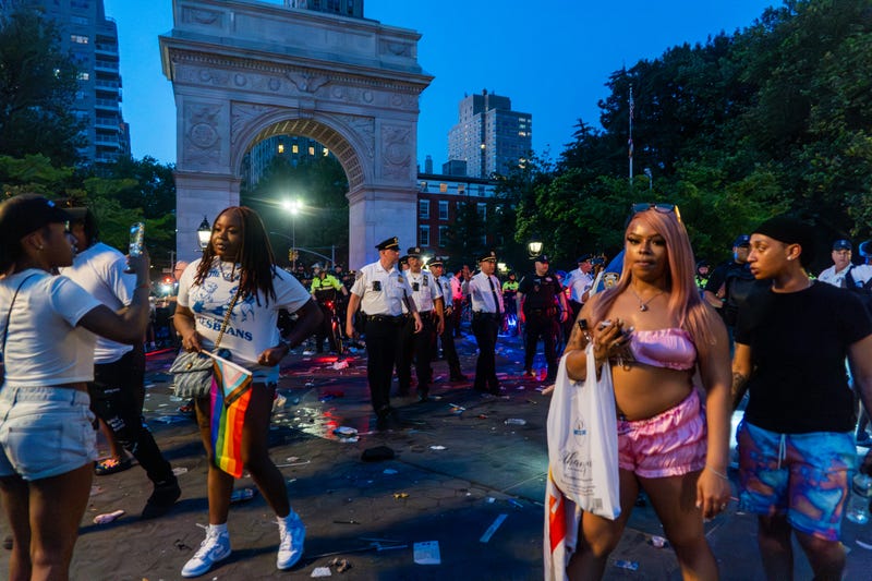NYPD officers shut down Washington Square Park following the NYC Pride March after someone used bear spray on the crowd