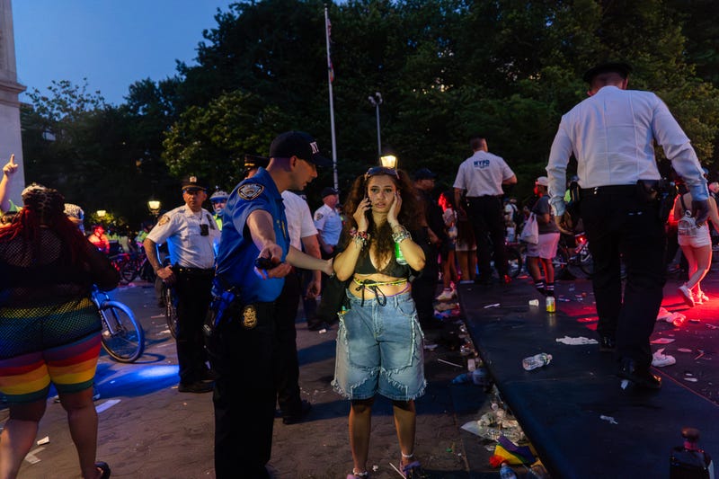 NYPD officers shut down Washington Square Park following the NYC Pride March after someone used bear spray on the crowd