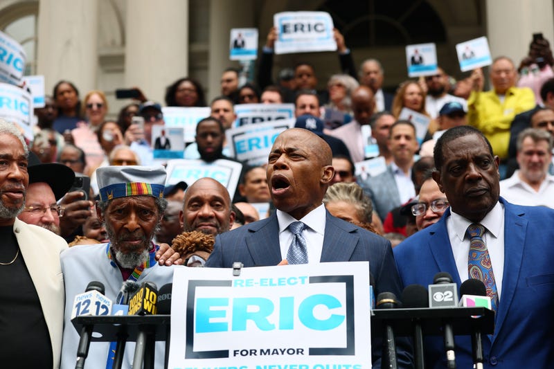 Mayor Eric Adams speaks during a press conference at City Hall on June 26, 2025 in New York City