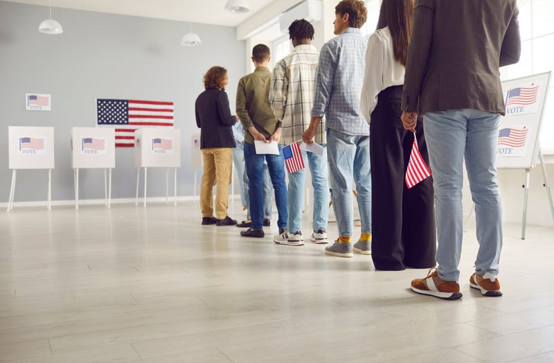 People lining up to vote.