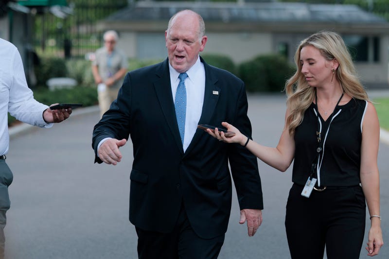 White House border czar Tom Homan is followed by reporters after participating in an on-camera TV interview near the White House on June 30, 2025