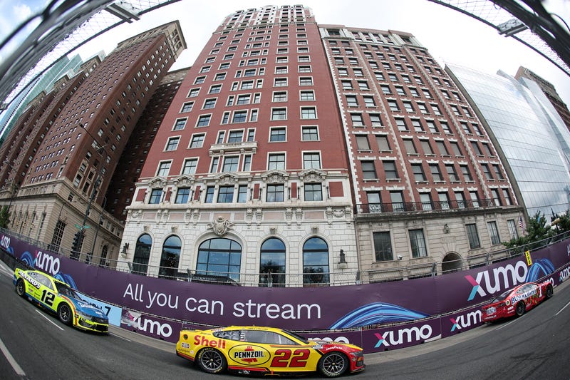Joey Logano, driver of the #22 Shell Pennzoil Ford, drives during the NASCAR Cup Series Grant Park 165 at Chicago Street Course on July 06, 2025 in Chicago, Illinois. (Photo by Chris Graythen/Getty Images)