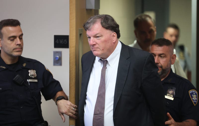 Alleged serial killer Rex A. Heuermann is escorted into Judge Tim Mazzei's courtroom at Suffolk County Court in Riverhead for a frye hearing on July 17, 2025 in Riverhead