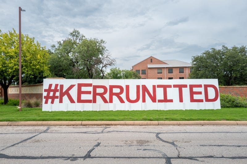KERRVILLE, TEXAS - JULY 14: A makeshift sign is displayed at the entrance of Schreiner University on July 14, 2025 in Kerrville, Texas. More than 160 people are still missing after storm cells halted over the area, dumping nearly 15 inches of rain and causing a 22-foot rise along the Guadalupe River. (Photo by Brandon Bell/Getty Images)