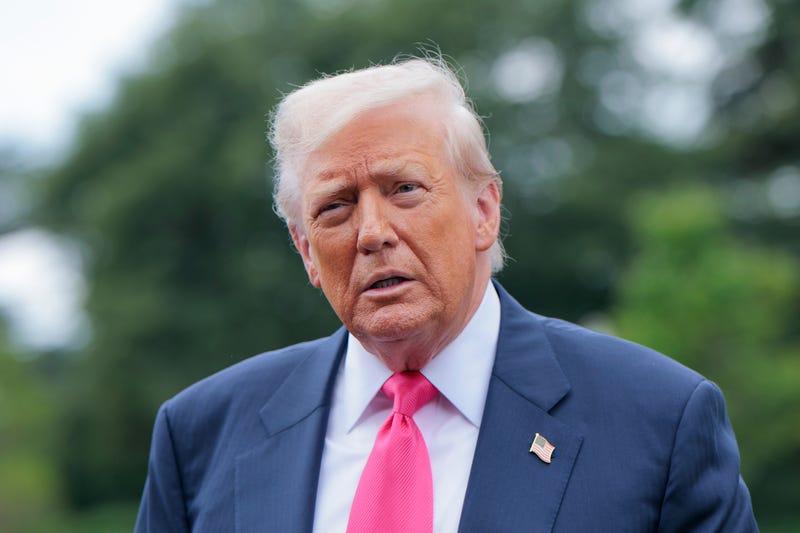 President Donald Trump speaks to the media as he departs the White House on July 15, 2025