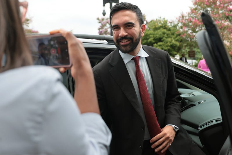 Mayoral Candidate Zohran Mamdani briefly speaks with reporters as he leaves the Dirksen Senate Office Building on July 16, 2025 in Washington, DC