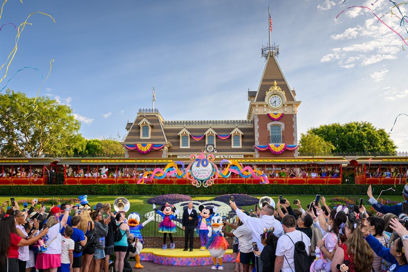  In this handout image provided by Disneyland Resort, The Walt Disney Company Chief Executive Officer Bob Iger speaks during the 70th anniversary celebrations of Disneyland Resort on July 17, 2025 in Anaheim, California. 