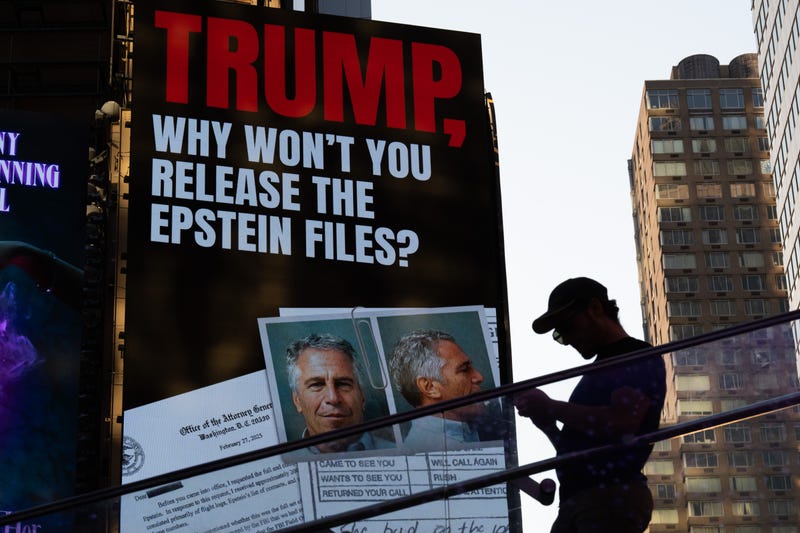 Banner calling on President Trump to release Epstein files