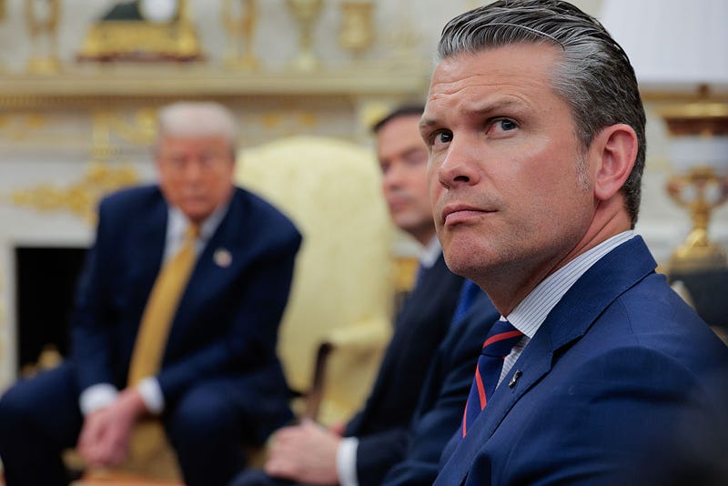U.S. Secretary of Defense Pete Hegseth attends a meeting with President Donald Trump and Philippine President Ferdinand Marcos Jr. in the Oval Office at the White House on July 22, 2025 in Washington, DC.