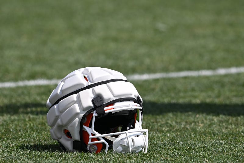 A view of a Guardian Cap on a Cleveland Browns helmet after Cleveland Browns training camp at CrossCountry Mortgage Campus on July 28, 2025 in Berea, Ohio