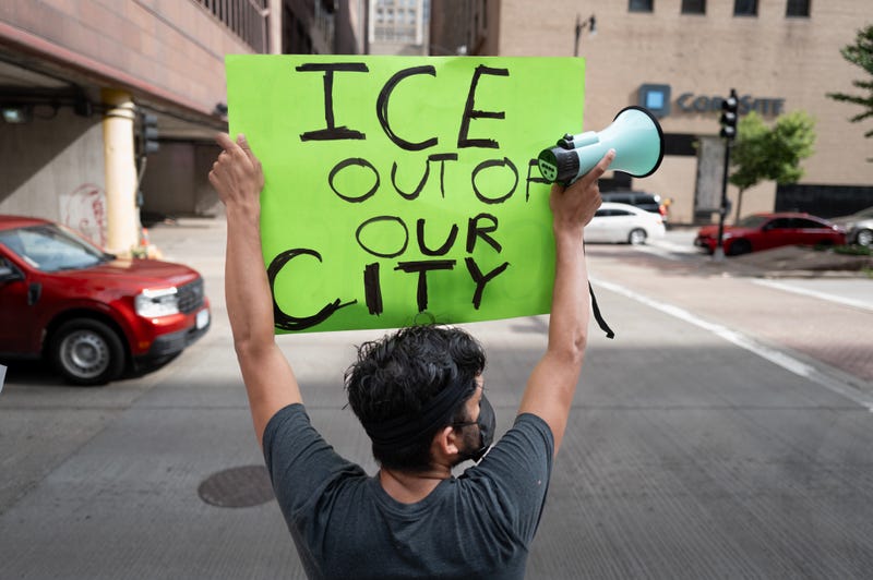 An anti-ICE demonstrator in Chicago.