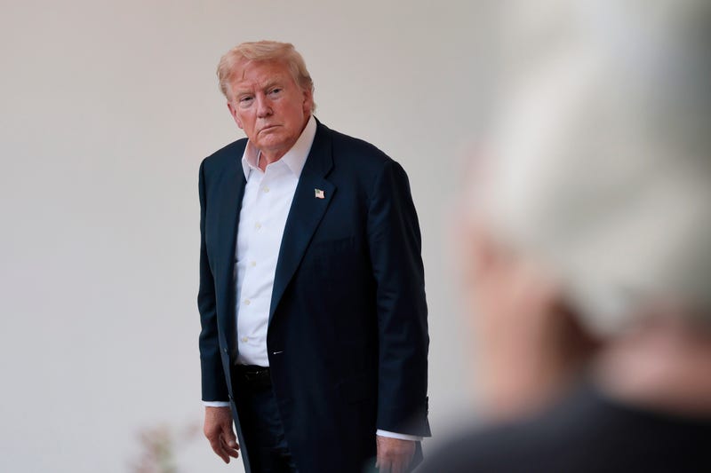 President Donald Trump speaks to reporters near the Rose Garden after returning to the White House on Marine One on July 29, 2025