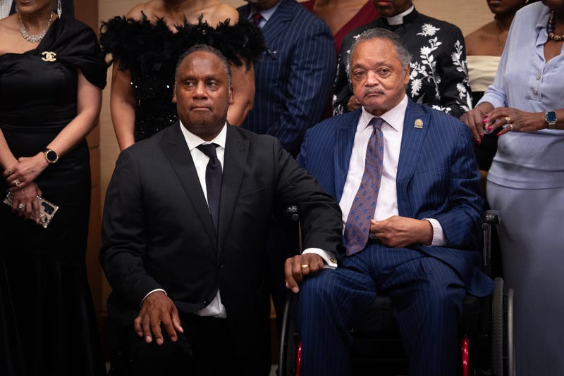 Rev. Jesse Jackson (right) at a July 2025 meeting of the National Bar Association, with his son, Rep. Jonathan Jackson (D-1st District).