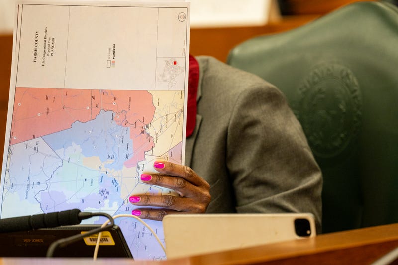 AUSTIN, TEXAS - AUGUST 01: U.S. Rep. Jolanda Jones (D-TX) looks at a map during the Texas State Representatives redistricting committee meeting on August 01, 2025 in Austin, Texas. The House Select committee on Congressional Redistricting holds its first hearing since Texas Republicans redrew their congressional map. The redrawn congressional maps came on the heels of a push from President Donald Trump ahead of next year’s midterms. (Photo by Brandon Bell/Getty Images)
