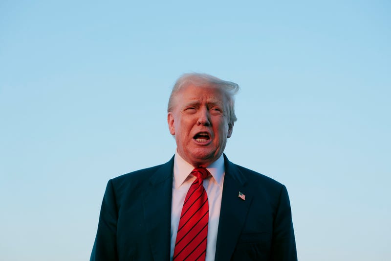 U.S. President Donald Trump speaks to reporters near Air Force One at the the Lehigh Valley International Airport on August 03, 2025 in Allentown, Pennsylvania.