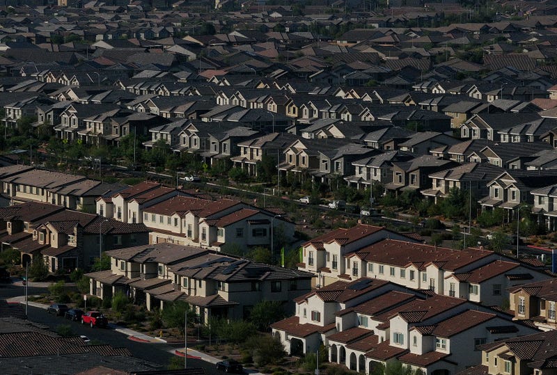 An aerial view of a housing development on August 08, 2025 in Henderson, Nevada.