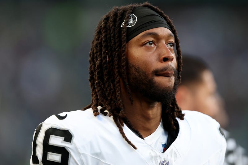akobi Meyers #16 of the Las Vegas Raiders looks on during the NFL Preseason 2025 game between Las Vegas Raiders and Seattle Seahawks at Lumen Field on August 07, 2025 in Seattle, Washington.