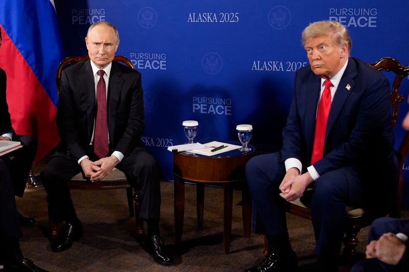 President Donald Trump (R) and Russian President Vladimir Putin (L) hold a meeting at Joint Base Elmendorf-Richardson on August 15, 2025 in Anchorage, Alaska