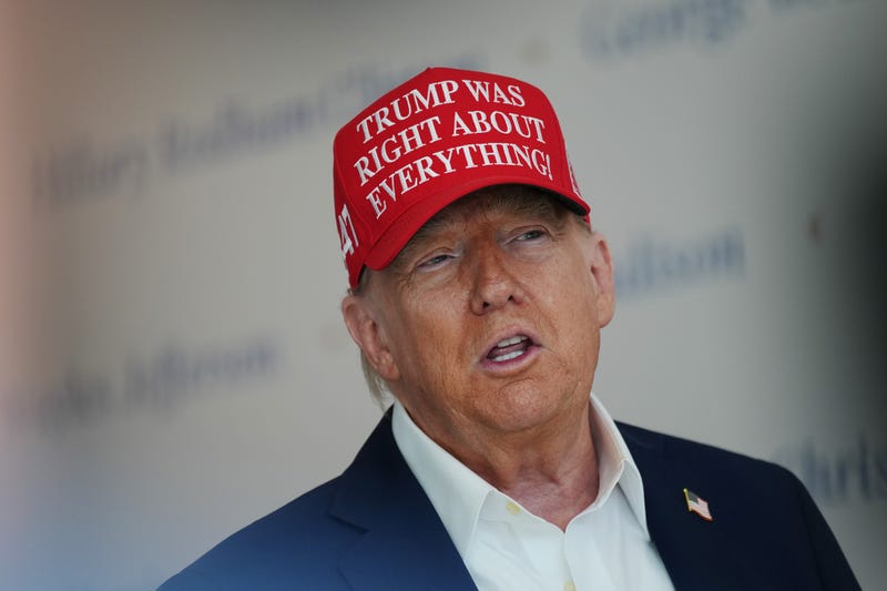 President Donald Trump speaks to the media during a visit to The People's House: A White House Experience August 22, 2025 in Washington, DC