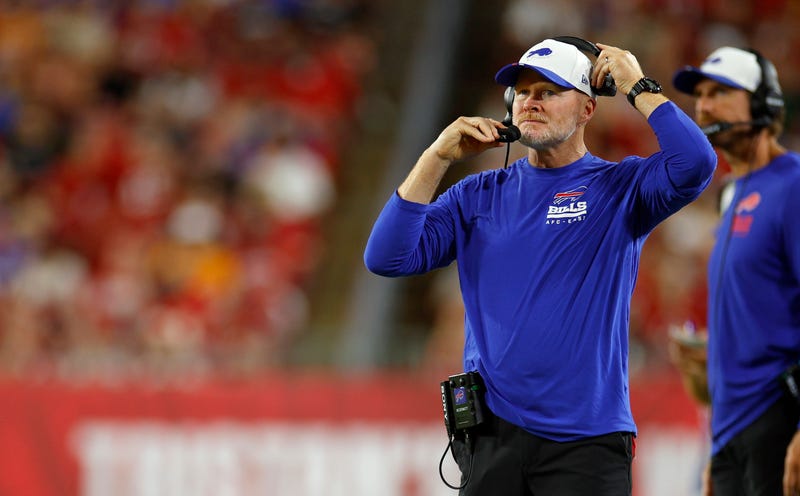 Buffalo Bills head coach Sean McDermott looks on during the NFL Preseason 2025 game between Buffalo Bills and Tampa Bay Buccaneers at Raymond James Stadium on August 23, 2025 in Tampa, Florida.