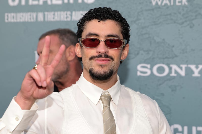 NEW YORK, NEW YORK - AUGUST 26: Bad Bunny attends Columbia Pictures' "Caught Stealing" premiere at Regal Union Square on August 26, 2025 in New York City. (Photo by Dia Dipasupil/Getty Images)