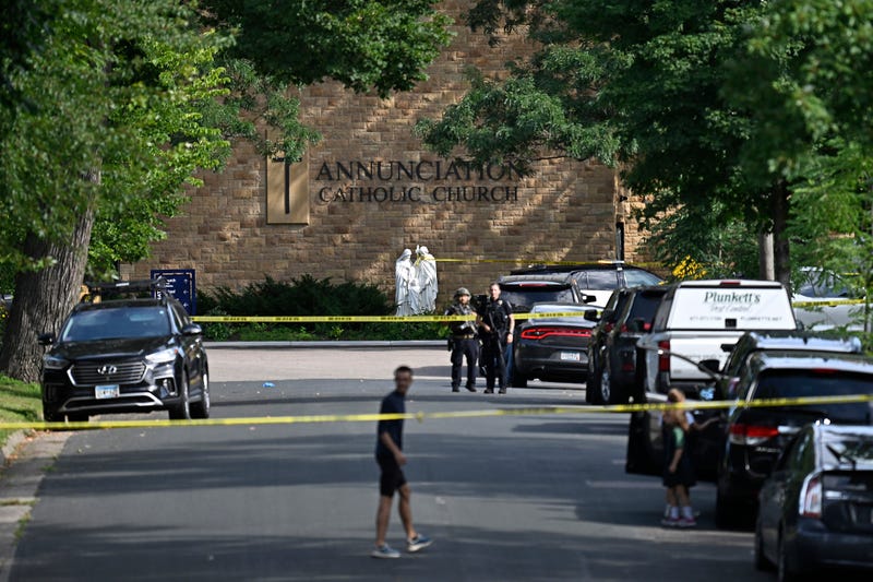 Crime scene tape outside Annunciation Catholic Church in Minneapolis