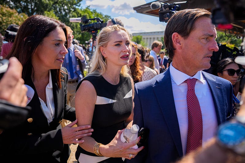 WASHINGTON, DC - SEPTEMBER 03: Survivor Anouska De Georgiou (C), and attorneys Brittany Henderson (L) and Bradley Edwards (R), depart a news conference with alleged victims of disgraced financier and sex trafficker Jeffrey Epstein outside the U.S. Capitol on September 03, 2025 in Washington, DC. Rep. Thomas Massie (R-KY) and Rep. Ro Khanna (D-CA )have introduced the Epstein List Transparency Act to force the federal government to release all unclassified records from the cases of Epstein and his associate, Ghislaine Maxwell. (Photo by Andrew Harnik/Getty Images)